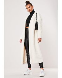 Missguided White Faux Fur Maxi Collarless Coat