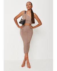 Missguided Chocolate Seam Detail Crop Top And Midi Skirt Co Ord Set - Brown