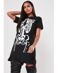 Missguided Black Oversized Skeleton T Shirt Dress