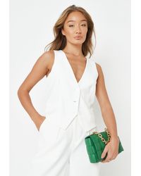 Missguided V Front Button Waistcoat - White