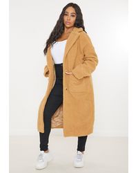Missguided Plus Size Tan Oversized Long Borg Coat - Brown