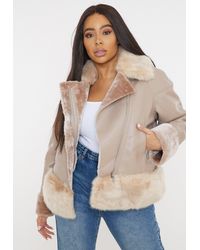Missguided Plus Size Fliegerjacke aus Kunstleder und Kunstfell - Braun