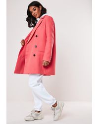 Missguided Coral Oversized Double Breasted Coat - Pink