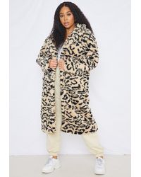Missguided Plus Size Cream Leopard Print Borg Teddy Coat - Multicolour