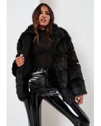 Missguided Black Pelted Faux Fur High Collar Coat