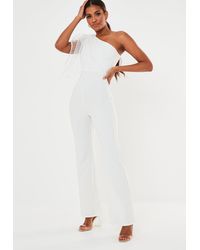 missguided one shoulder bow jumpsuit
