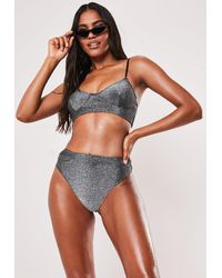 Missguided Silver Glitter Scoop Neck Bust Cup Bikini Top - Metallic