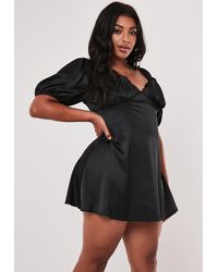 Missguided Plus Size Black Satin Milkmaid Mini Dress
