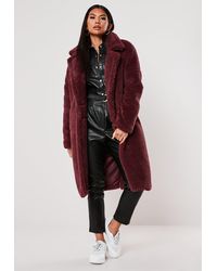 Missguided Wine Teddy Borg Oversized Coat - Red