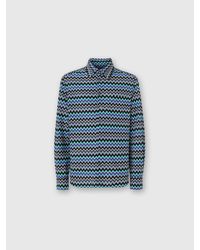 Missoni - Zick-Zack-Hemd Aus Baumwolle Mit Brusttasche, Herren, Schwarz & Blau, Größe - Lyst