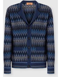 Missoni - Cardigan Aus Reiner Wolle Mit Zickzackmuster, Herren, Blau & Grau, Größe - Lyst