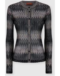 Missoni - Viscose Lamé Chevron Crewneck Cardigan - Lyst