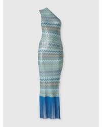 Missoni - Robe Longue Couvrante Asymétrique En Viscose Lamée Zigzag Avec Paillettes Et Franges, Femme, Taille - Lyst