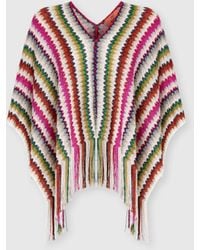 Missoni - Poncho Mit Chevron-Motiv Und Fransen, Damen, Größe - Lyst