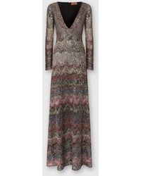 Missoni - Long Dress With V-Neck And Zigzag Pattern - Lyst