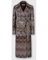 Missoni - Long Double-Breasted Trench Coat With Wavy Zigzag Pattern - Lyst