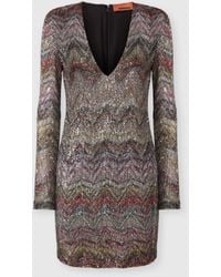 Missoni - Mini Dress With V-Neck And Zigzag Pattern - Lyst