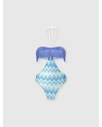 Missoni - One-Piece Swimsuit With Fringes And Faded Stripes - Lyst
