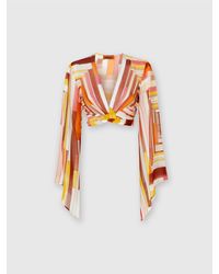 Missoni - Printed Silk Crop Top With Wide Sleeves And Front Knot - Lyst
