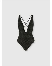 Missoni - Einteiliger Badeanzug Aus Viskose Aus Zick-Zack-Lamé Mit V-Ausschnitt, Damen, Schwarz & Lamé, Größe - Lyst