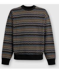 Missoni - Zick-Zack-Sweatshirt Aus Baumwolle Mit Rundhalsausschnitt, Herren, Schwarz & Blau, Größe - Lyst