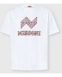 Missoni - T-Shirt Aus Baumwolle Mit Rundhalsausschnitt Mit Zickzack-Einsatz Und Logo-Schriftzug, Herren, Weiß & Größe - Lyst