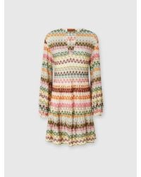 Missoni - Kurzes Kleid Mit Langen Ärmeln Und Zickzack-Muster Aus Spitze, Damen, Größe - Lyst