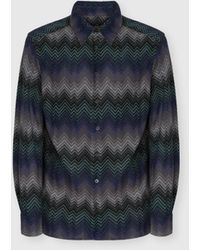 Missoni - Camicia Manica Lunga Con Zig Zag Irregolare, Uomo, Blu & Verde, Taglia - Lyst