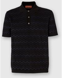 Missoni - Strick-Poloshirt Aus Einem Zickzack-Gemisch Aus Baumwolle Und Viskose, Herren, Schwarz & Blau, Größe - Lyst