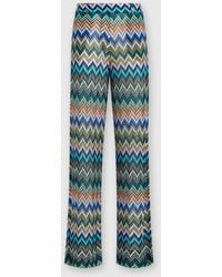 Missoni - Gerade Hose Aus Viskose Mit Versetztem Zickzack, Damen, Blau & Mehrfarbig, Größe - Lyst