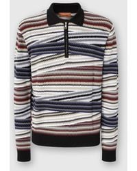 Missoni - Langarm-Poloshirt Mit Reißverschluss Und Gestreiftem Zickzack, Herren, Größe - Lyst