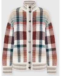Missoni - Oversized Buttoned Cardigan With Check Pattern, & Burgundy - Lyst