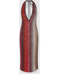 Missoni - Robe Midi Partialisée Rayée À Sequins Et Col En V, Femme, Noir & Rouge, Taille - Lyst