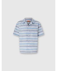 Missoni - Zick-Zack-Bowlinghemd Aus Baumwollpopeline Mit Brusttasche, Herren, Blau & Grau, Größe - Lyst