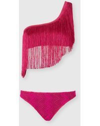 Missoni - One-Shoulder Zigzag Lamé Viscose Bikini With Fringes - Lyst