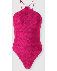 Missoni - Zig Zag Lamé Viscose One-Piece Swimsuit With Halter Neck - Lyst