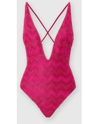 Missoni - V-Neck Zig Zag Lamé Viscose One-Piece Swimsuit - Lyst