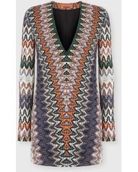 Missoni - Viscose And Cotton Lamé Mini Dress With Deep V-Neck - Lyst