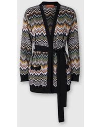 Missoni - Relaxed Fit Cardigan With Belt And Chevron Pattern - Lyst
