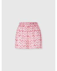Missoni - Short En Tulle De Viscose Mélangée Avec Zigzag Flammé, Femme, Blanc & Rose, Taille - Lyst