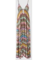Missoni - Robe De Plage Longue En Viscose Lamé Avec Grand Motif Zigzag Et Fines Bretelles, Femme, Noir & Multicolore, Taille - Lyst