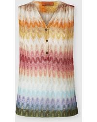 Missoni - Sleeveless Viscose Lamé Blouse With Lace Motif - Lyst