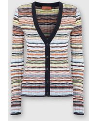 Missoni - Striped Cotton And Viscose Ribbed Cardigan With Contrasting Trim - Lyst