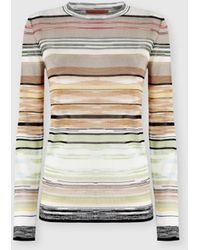 Missoni - Pull Ras-Du-Cou En Viscose Flammée À Rayures, Femme, Vert & Brun, Taille - Lyst