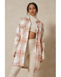 MissPap Longline Checked Pocket Detail Shacket - Natural