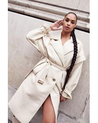 MissPap Tia Longline Oversized Leather Look Coat - Natural