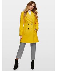 Miss Selfridge Yellow Double Breasted Pea Coat