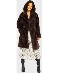 Miss Selfridge Brown Plush Overcoat