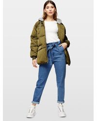 Miss Selfridge Khaki Jersey Hood Puffer Coat - Green