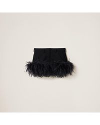Miu Miu - Feather-Trimmed Grain De Poudre Miniskirt - Lyst